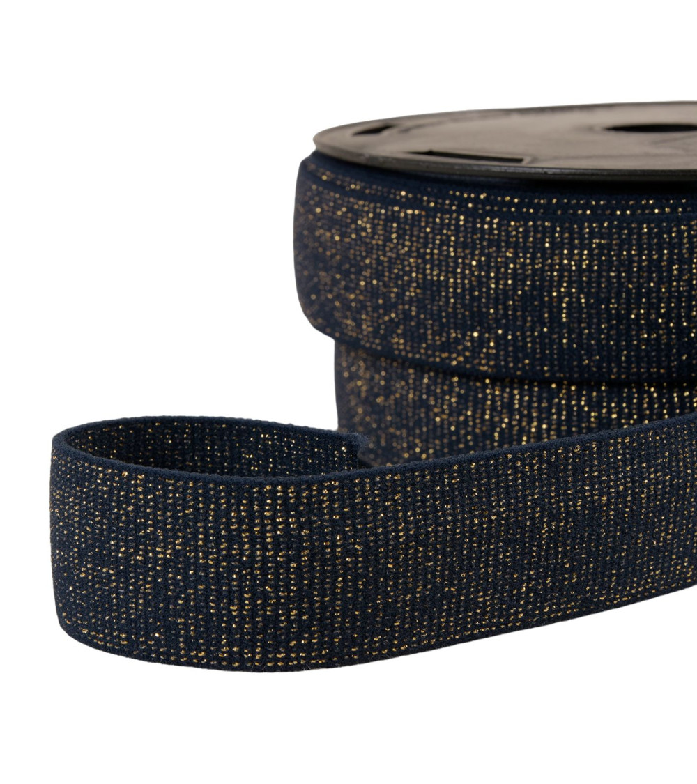 20m spool of metallic boxer elastic navy blue/gold 32mm