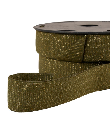 20m spool of metallic boxer elastic, khaki green/gold, 32mm