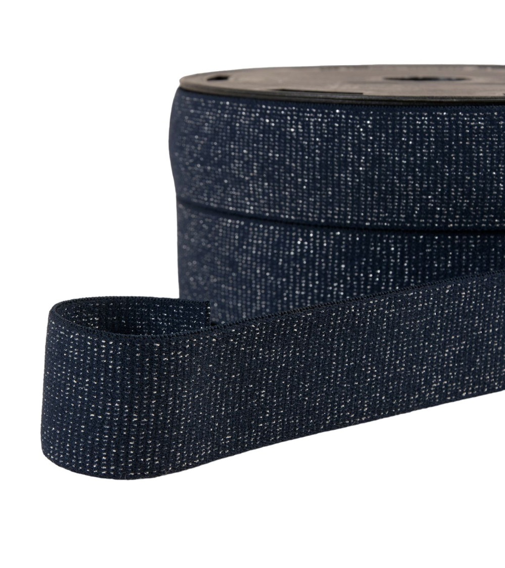 20m spool of metallic boxer elastic navy blue/silver 32mm