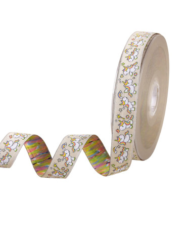 15m spool of jacquard braid unicorns beige 20mm