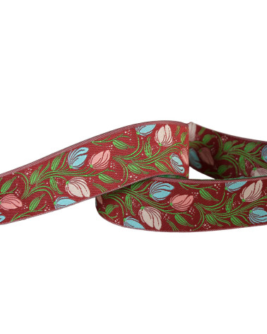 15m spool of burgundy red flower jacquard braid 24mm