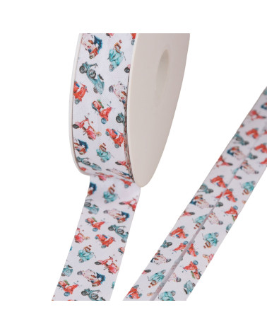 20m reel scooter bias 100% white cotton 25mm