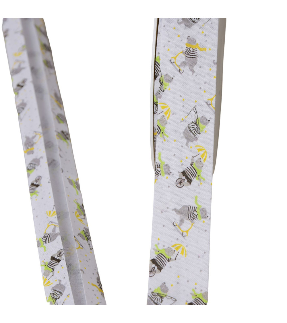 20m spool bias teddy bears 100% white cotton 25mm