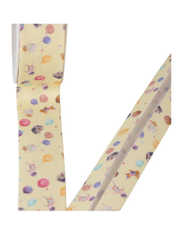 20m spool bias squirrels and mice 100% cotton straw yellow 25mm