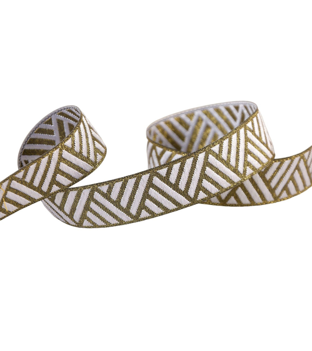 15m reel geometric white metal ribbon 15mm