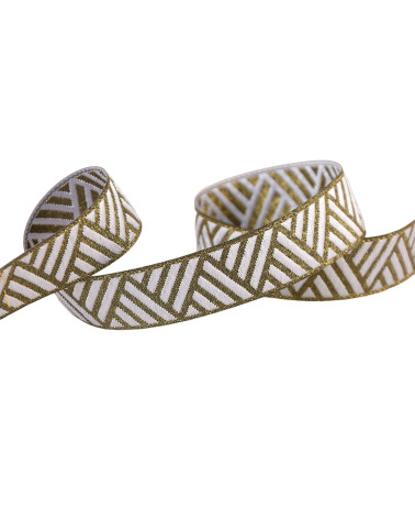 Spool 15m white metal geometric ribbon 15mm