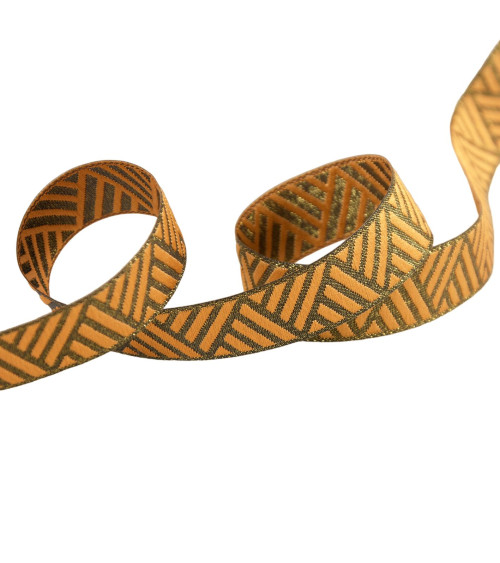 15m reel geometric metal mustard ribbon 15mm
