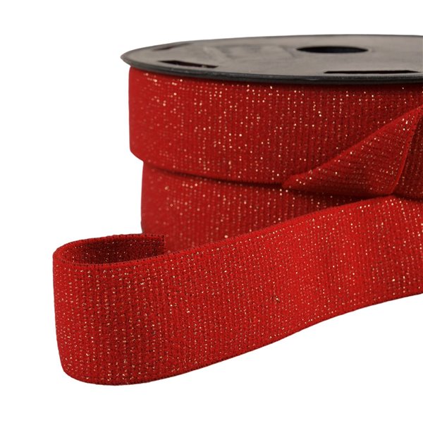 Elastique boxer métallisé rouge/or 32mm au mètre