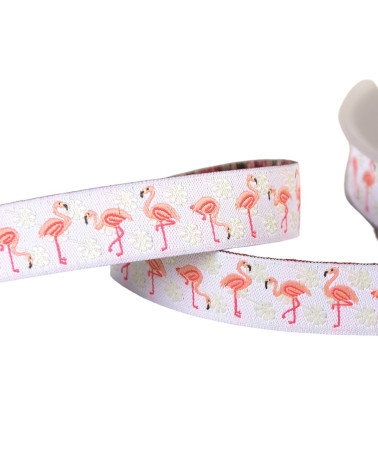 White flamingo jacquard braid 16mm per meter