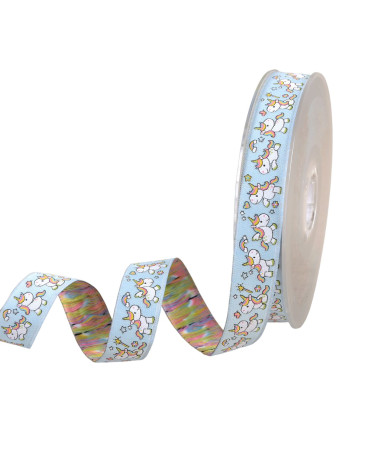 Light blue unicorn jacquard braid 20mm per meter