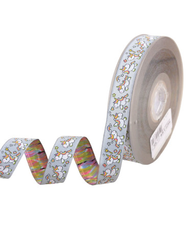 Light gray unicorn jacquard braid 20mm per meter