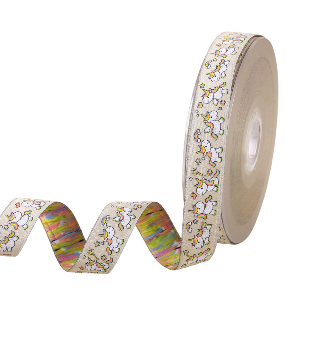 Beige unicorn jacquard braid 20mm per meter
