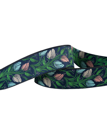 Marineblaues Blumen-Jacquard-Geflecht, 24 mm pro Meter