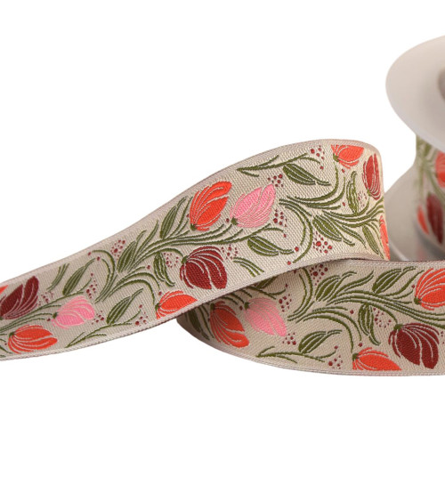 Beige flower jacquard braid 24mm per meter