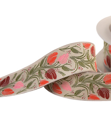 Beige flower jacquard braid 24mm per meter