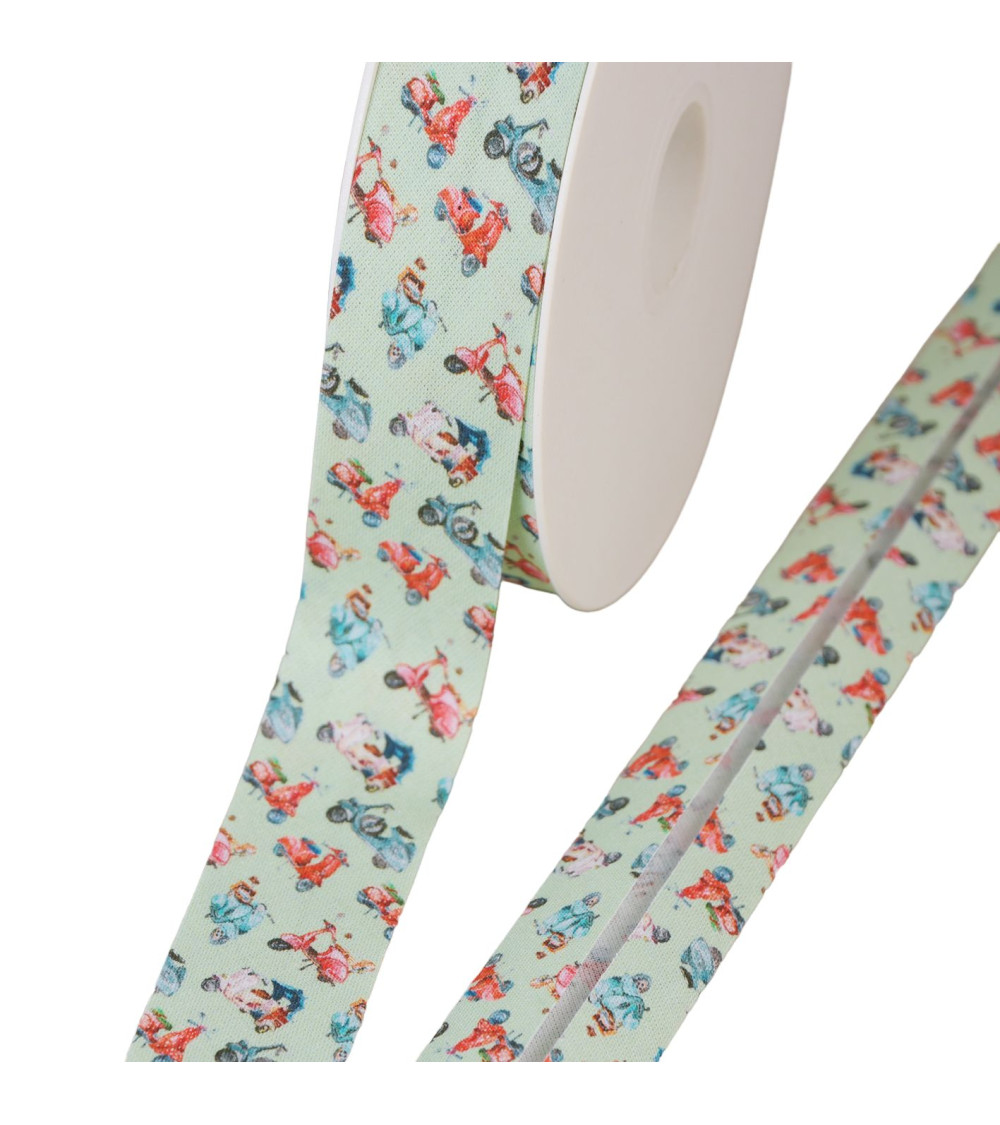 Scooter bias binding 100% cotton nil green 25mm per meter