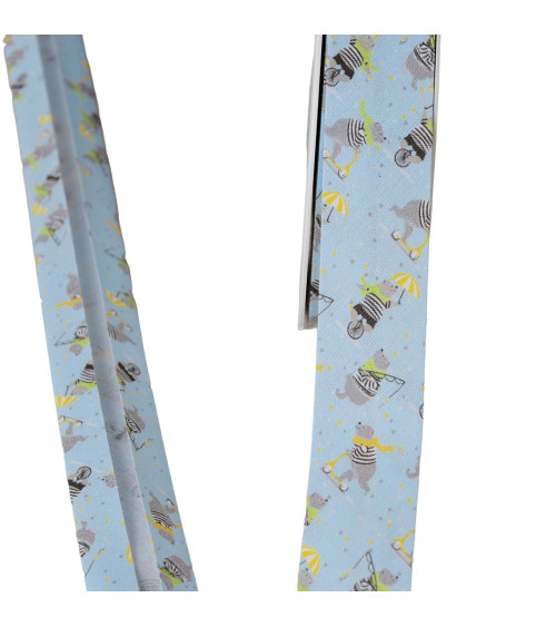 Teddy bear bias binding 100% cotton light blue 25mm per meter