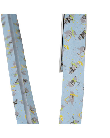 Nastro in sbieco orsetto 100% cotone azzurro mm. 25 al metro