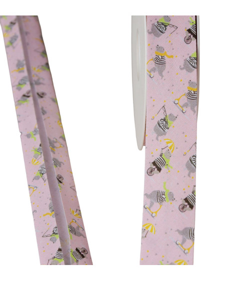 Teddy bear bias binding 100% cotton light pink 25mm per meter