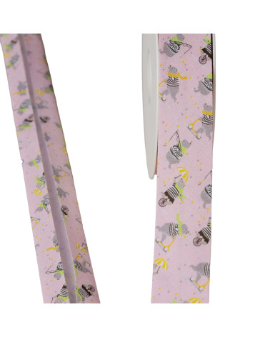 Nastro in sbieco orsetto 100% cotone rosa chiaro 25 mm al metro