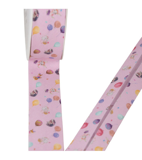 Squirrel and mouse bias binding 100% cotton light pink 25mm per meter