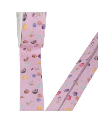 Squirrel and mouse bias binding 100% cotton light pink 25mm per meter