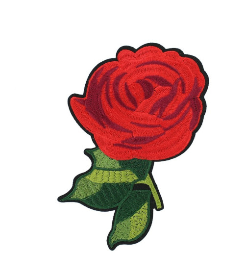 Large format iron-on patch red rose 9.5 x 14.5cm