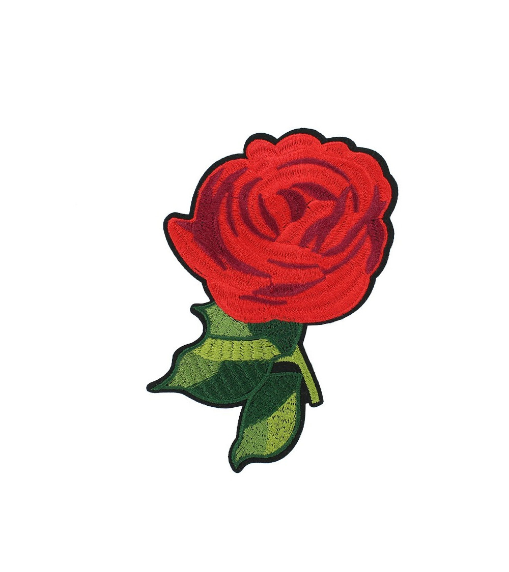 Large format iron-on patch red rose 9.5 x 14.5cm