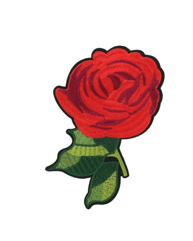 Large format iron-on patch red rose 9.5 x 14.5cm