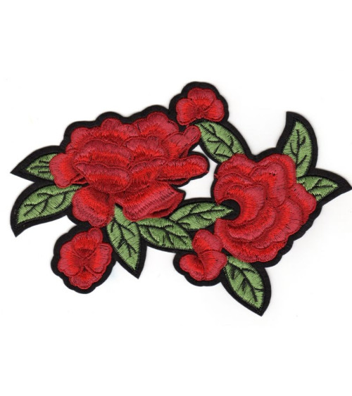 Ecusson thermocollant grand format double rose 14 x 19cm