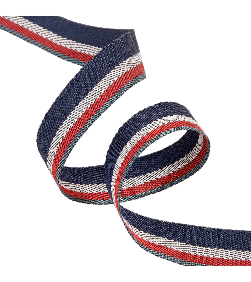 25m reel of striped twill / navy stripes 15mm