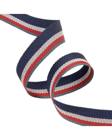 25m reel of striped twill / navy stripes 15mm