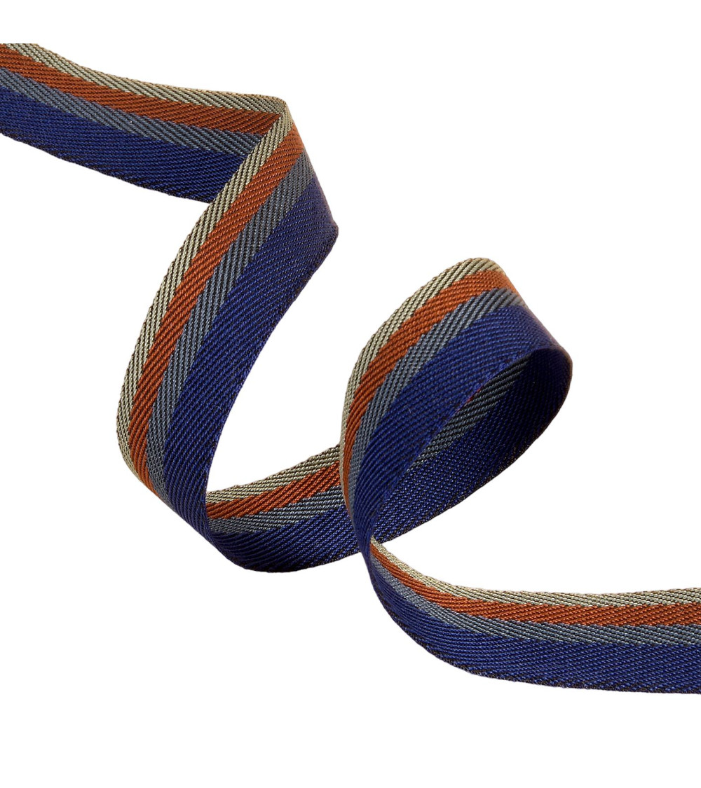 Striped twill / navy blue stripes 15mm per meter