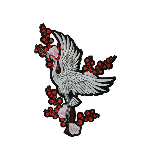Large format Japanese Crane iron-on patch 24 x 26cm