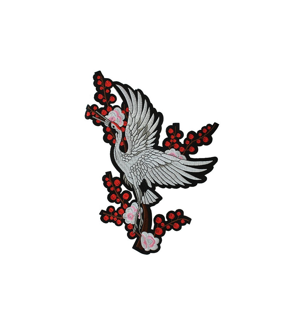 Large format iron-on badge Japanese Crane 24 x 26cm