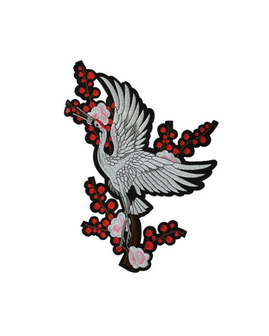 Large format iron-on badge Japanese Crane 24 x 26cm