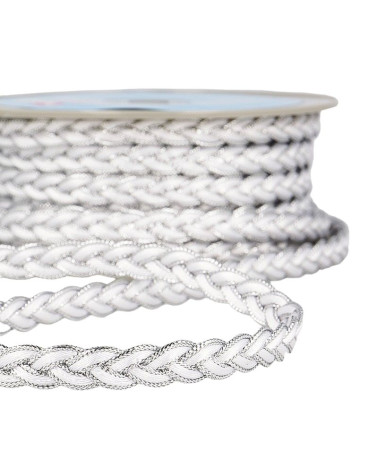 15-m-Rolle. Weiß/Silber geflochtenes Geflecht, 12 mm