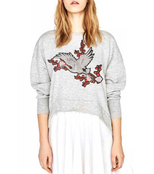 Large format Japanese Crane iron-on patch 24 x 26cm