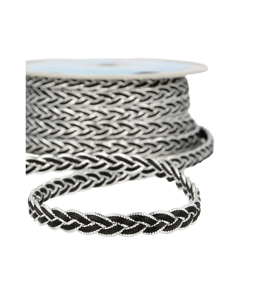 Bobina da 15 metri Treccia intrecciata nero/argento da 12 mm