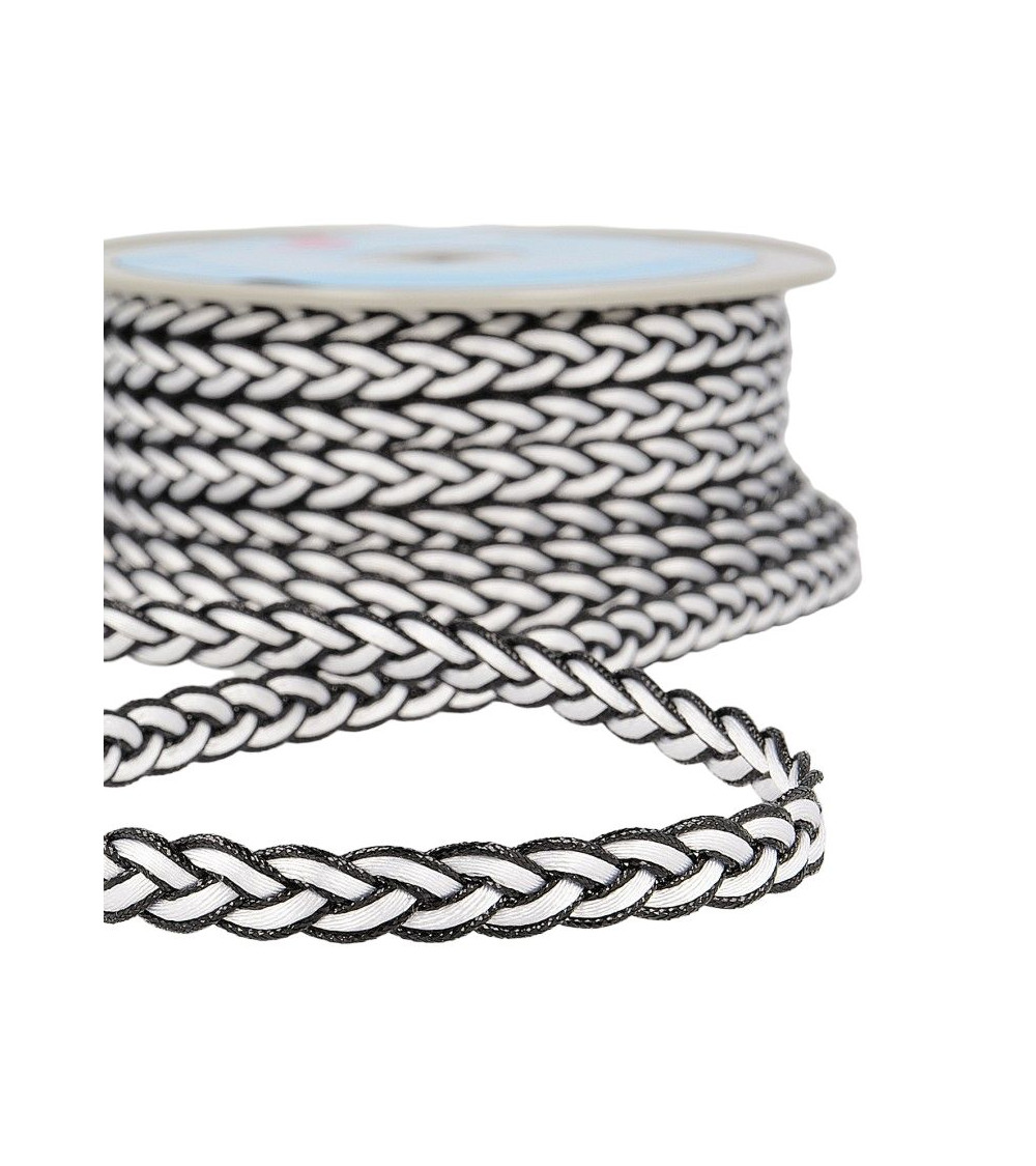 15-m-Rolle. Weiß/schwarz geflochtenes Geflecht, 12 mm