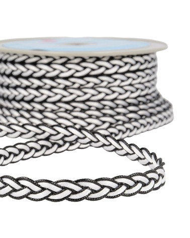 15-m-Rolle. Weiß/schwarz geflochtenes Geflecht, 12 mm