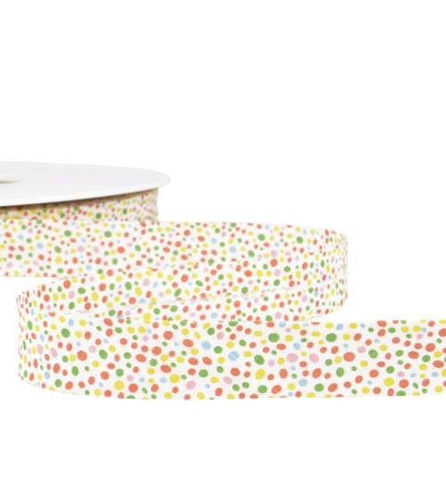 Floppy disk 25m Confetti printed bias binding Yellow/multi 20mm