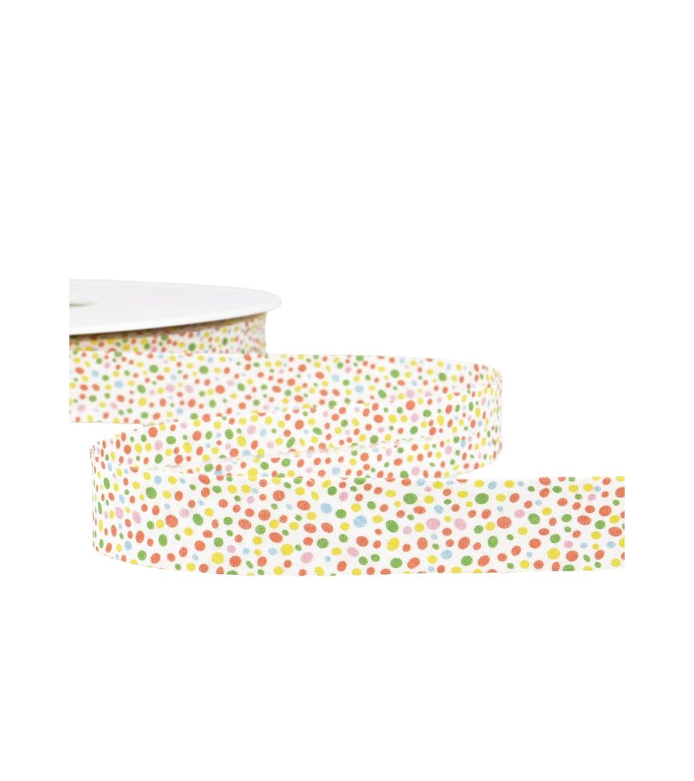 Disquette 25m Biais imprimé confettis Jaune/multi 20mm