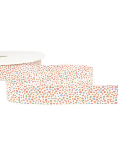 Disquette 25m Biais imprimé confettis Orange/multi 20mm