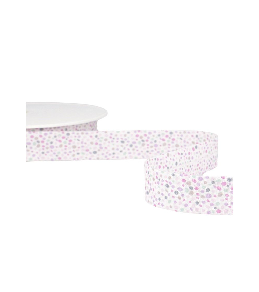 Disquette 25m Biais imprimé confettis Rose Clair 20mm