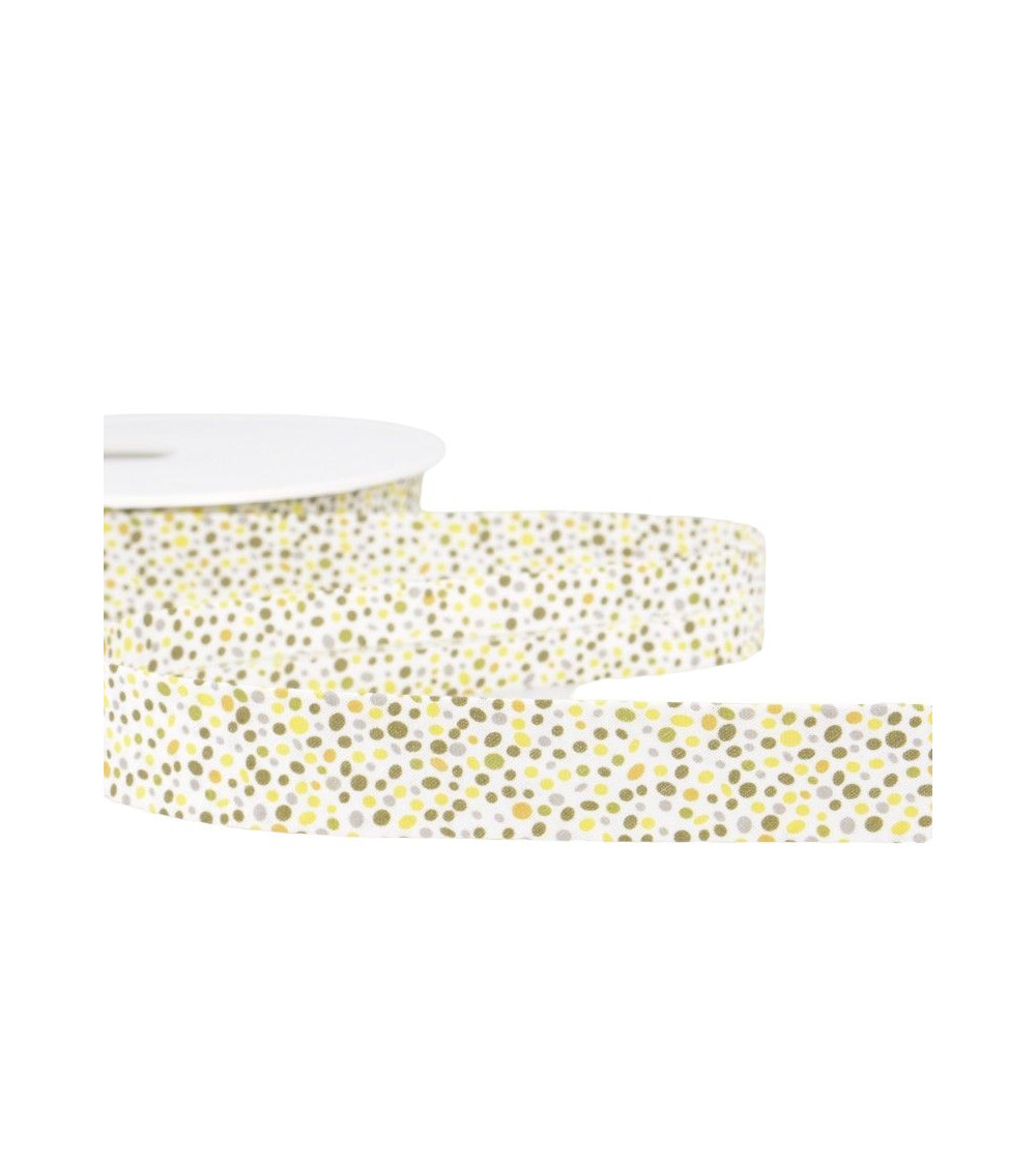 Disquette 25m Biais imprimé confettis Jaune 20mm