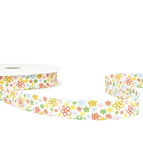 Disquette 25m Biais imprimé fleurs multicolore 20mm