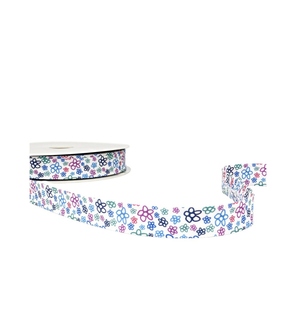 Disquete 25m Estampado Flores Bies Acero Azul 20mm