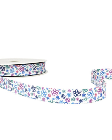 Disquete 25m Estampado Flores Bies Acero Azul 20mm