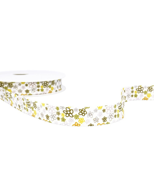 Floppy disk 25m Flower printed bias binding Yellow 20mm